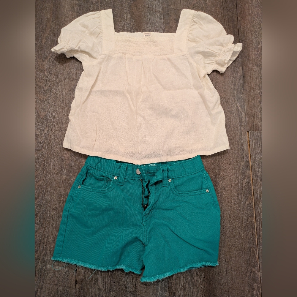 Kids Cream Top and Green Shorts Set